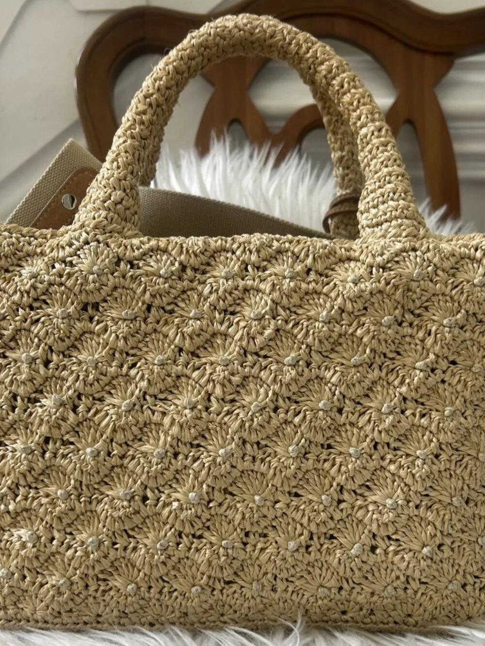 Prada Pom Pom Raffia Convertible Tote with Original Strap - Picture 14 of 16